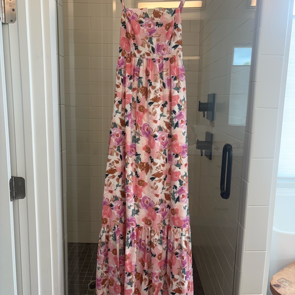 Floral Pink Maxi Dress with Straps